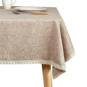 Linen Rustic Burlap Washable Tablecloth,Solid Heavy Weight Tan 60 x 120 Recta... - Picture 1 of 7