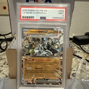 2025 Pokemon Pre En Prismatic CS Maschera Orgerpon ex #058 PSA 9 OTTIME CONDIZIONI - Foto 1 di 2