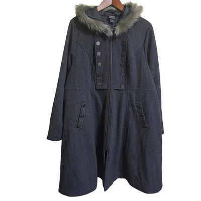 Abrigo Outlander Torrid 3X Mezcla de Lana Largo Medio Guisante Gris Carbón Borde de Piel Sintética Foto 1 de 4