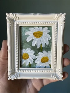 Pintura Original Flores Margarita Sobre Papel, Enmarcada, Linda, Miniatura, 3/4 - Imagen 1 de 5