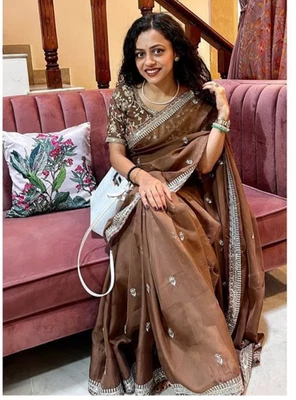 FASTNFREE Soft silk saree indian bollywood designer wedding party wear embroidery sari