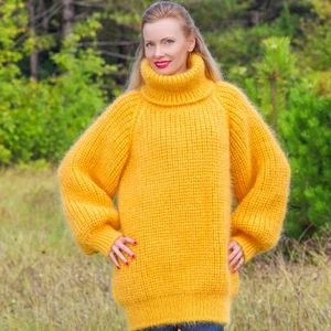 SuperTanya gelber flauschiger Mohair Pullover Ripppullover, versandfertig, Gr. XL - Bild 1 von 8