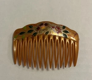 Pettine capelli vintage Hong Kong anni 80 fiori oro bordo smerlato marcato - Foto 1 di 5
