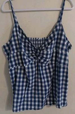 Old Navy Gingham клетку Cami бак клетчатый синий белый 2 X Cottagecore Beach  - Изображение 1 из 4
