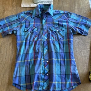 Wrangler Hemd Herren mittelblau kurzarm kariert Pearl Snap Western - Bild 1 von 6
