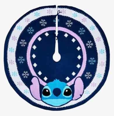 Disney Lilo & Stitch 48" Knit Christmas Tree Skirt Snowflakes Stitch Face NEW - Image 1 of 3