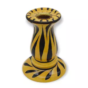 Evandale Porcelain Candlestick Tiger Stripe Handpainted Yellow Black Noble 5” - Picture 1 of 15