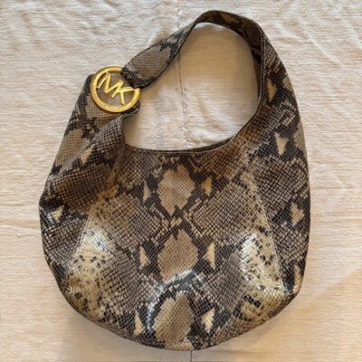 MK Michael KORS HOBO SIGNATURE SNAKESKIN SHOULDERBAG HANDBAG WOMEN GREY - Image 1 of 4
