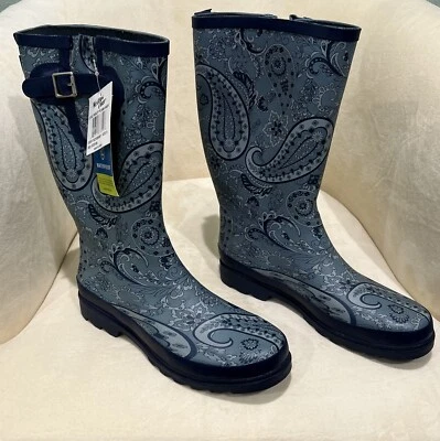 NUEVO CON ETIQUETAS Western Chief Paisley Plains Azul Marino Impermeable Lluvia Oots Talla 9 Foto 1 de 4