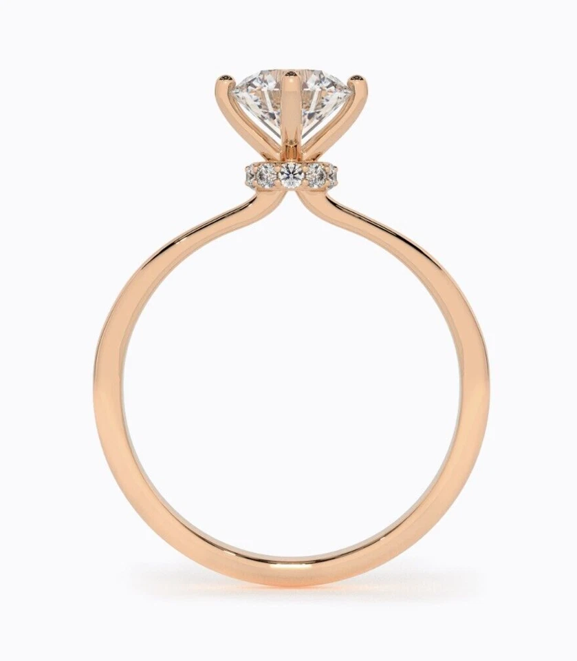 Помолвочное кольцо-солитер из чистого розового золота 10 карат с муассанитом круглой огранки 2 карата VVS1 - Изображение 1 из 1