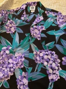 Hilo Hattie Black Black Floral Hawaiian Aloha Shirt Koi Avanti Spooner Kahala - Picture 1 of 10