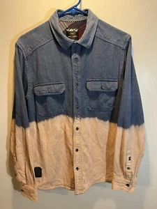 Kavu Herren Medium Langarm Blau Knopf Hemd Schwer Gewichtet 100% Baumwolle Ombré - Bild 1 von 8