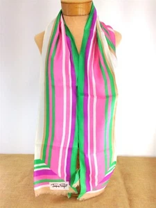 BUFANDA RECTANGULAR DE COLECCIÓN Jaques Piaget rosa púrpura verde rayas Italia 13 X 68" - Imagen 1 de 12