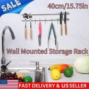 Stainless Steel Magnetic Knife Holder Double Bar Kitchen Utensil Storage Rack - Picture 1 of 10