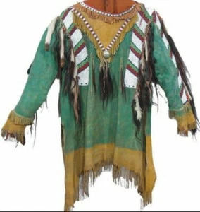 Chaqueta de cuero de gamuza estilo sioux nativo americano flecos y cuentas camisa de trabajo - Imagen 1 de 2