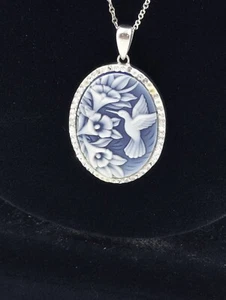 Sterling Silver 925 Made With Swarovski Elements Cameo Pendant Chain 18" U339 - Picture 1 of 10