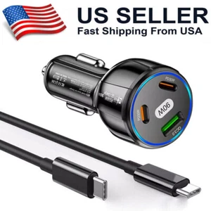 Fast Charging 90W 3-Port Car Charger Type Cable For Samsung iPhone Android Phone - Picture 1 of 25
