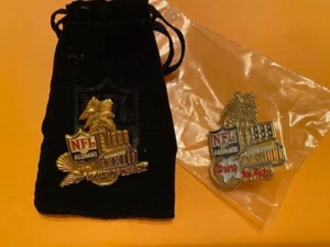 SUPER BOWL 33 NFL ALUMNI PIN #54 OF 500 & CARING FOR KIDS PIN BRONCOS FALCONS - Picture 1 of 3