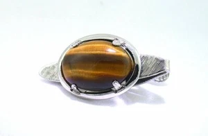 1 1/3 INCH OVAL 18x13 TIGER EYE CAB GEMSTONE SILVER COLOR TIE CLIP BAR EPTT584 - Picture 1 of 2