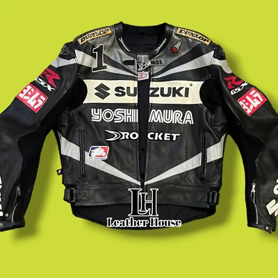 Chaqueta de carreras de motocicletas Suzuki Rocket GSXR Chaqueta de carreras de cuero de vaca genuino Foto 1 de 2