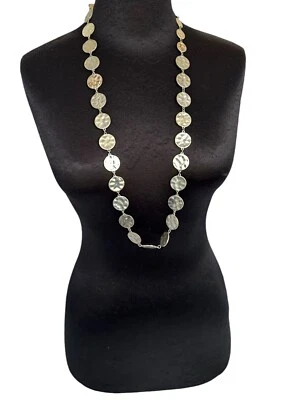 "Collar Chicos llamativo cadena larga de plata martillada discos redondos 39""" Foto 1 de 4