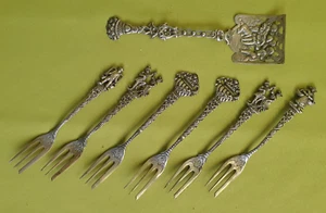 Cubiertos antiguos de plata 800 y 835 tenedores para pasteles elevador de pasteles o pala de azúcar - Imagen 1 de 12