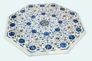 18" Marble corner Table Top floral inlay handicraft semi precious stones work - Picture 1 of 2