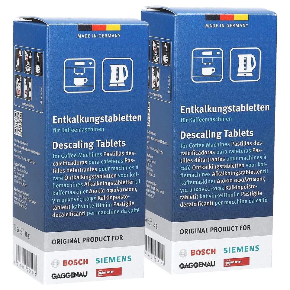 2x BSH Bosch Siemens Entkalkungstabletten für Kaffeevollautomaten, 6 x 18g Tabs