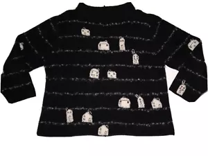 De Colección Susan Bristol XL Suéter Tejido Negro Bordado a Mano 2000 Y2K Halloween Gótico - Imagen 1 de 5