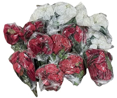 Christmas Decorating Artificial Red/White Sparkly Flower Planter Bouquets Lot - Image 1 of 4