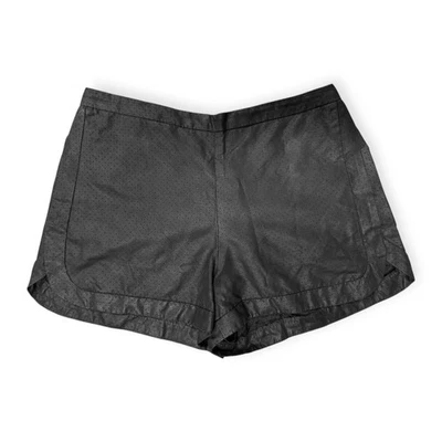 ZARA | S | 黑色穿孔人造皮革弹性腰拉短裤 — 第 1/4 张图片