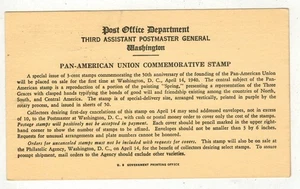 1940 USPOD STAMP ANNOUNCEMENT CARD FDC 895 PAN AMERICAN UNION STAMP - Picture 1 of 2