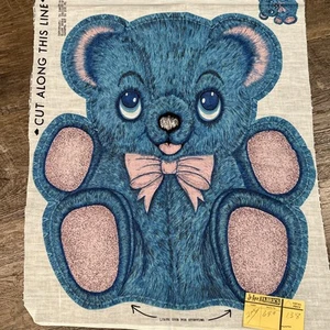 Vintage Classic Blue Bear Craft Fabric Panel Cut N Sew Pillow Toy Doll - Picture 1 of 3