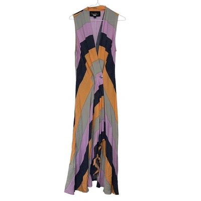 Nicole Miller Collection Midi Dress Size M Pastel Stripe Sleeveless NO TIE BELT - Image 1 of 4