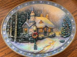 Winterszene gemütliches Landhaus ovale Landhaus Plakette/Teller sieht aus wie Thomas Kincade - Bild 1 von 6