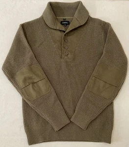 National Geographic Wollpullover Herren M grün Strick 1/4 Knopf Ellenbogen Patch - Bild 1 von 4