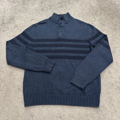Suéter Pullover Tahari 1/4 Cremallera Para Hombre Grande Azul Rayas Algodón Cuello Simulado Tejido Foto 1 de 4