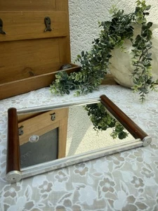 Plateau Miroir Vintage Art Déco – Bois, Métal et Verre – Durinox France - Afbeelding 1 van 11