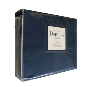 new NAVY PEONY SOLID Charter Club Damask 550 TC 100% Cotton QUEEN Sheet Set - Picture 1 of 12