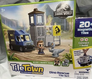 TileTown Jurassic World Dino Rescue, 20 Pc Tile Magnetic Set, 2 Figures, Sealed - Picture 1 of 3