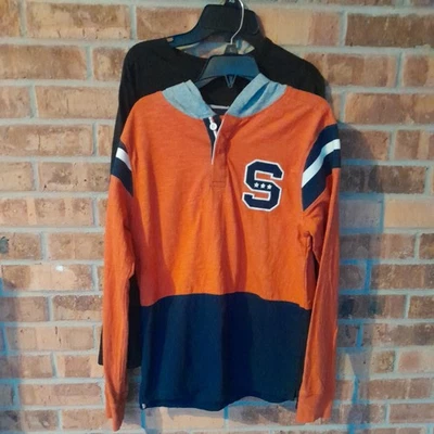 Boys Shirts Lot of 2 Hooded Letterman and  Black Long Sleeve Tees Sz 14/16 - Image 1 of 4