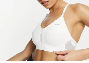 Nike Training Dri-FIT Indy v-neck light support padded sports bra in white L New - Picture 1 of 21