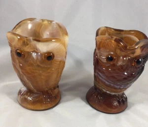 Vintage Imperial Glass Brown Caramel White Slag Owl Cream And Sugar Serving - Picture 1 of 12