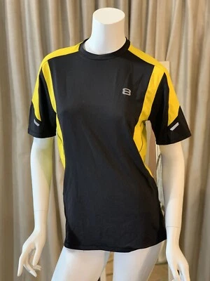 Camisa pequena nova com etiquetas LAYER 8 preta e amarela exercício fitness corrida absorção ativa - Imagem 1 de 4
