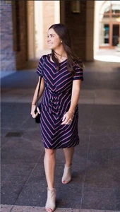 NWT Banana Republic navy striped pleated short sleeve dress size 0P - Picture 1 of 9