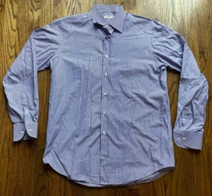 LUCIANO BARBERA Mens Striped Dress Shirt Size Large Purple Made In Italy Cotton - Picture 1 of 12