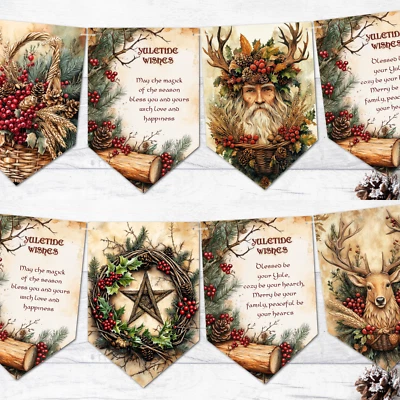 CUSH-N-CRAFT Rustic Wiccan Pagan Yuletide Blessings Woodland Christmas Bunting & Ribbon