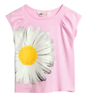 Camiseta Top H&M Niñas Rosa con Flor Margarita Blanca Grande Talla 2-4 - Imagen 1 de 2