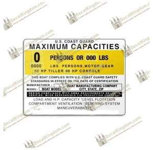(Create Your Own) Capacity Plate Boat Decal Marine Maximum Occupancy Sticker - Picture 1 of 1