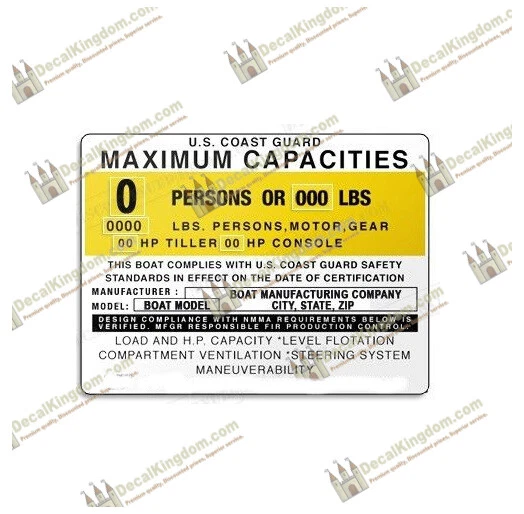 (Create Your Own) Capacity Plate Boat Decal Marine Maximum Occupancy Sticker - Image 1 of 1
